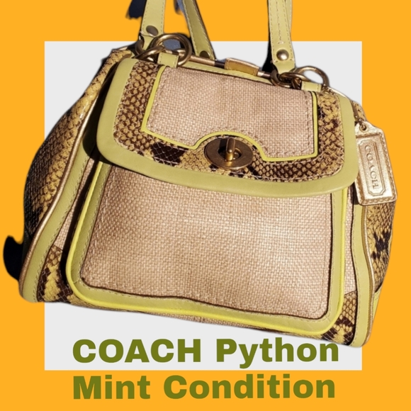 Coach Handbags - ❤💥Coach Bonnie Cashin straw w/  Python, Doctors bag/ Lime Green/ Mint Condition